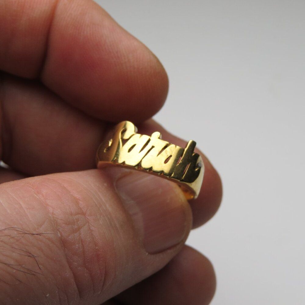14k Gold Name Ring SARAH Hand Made